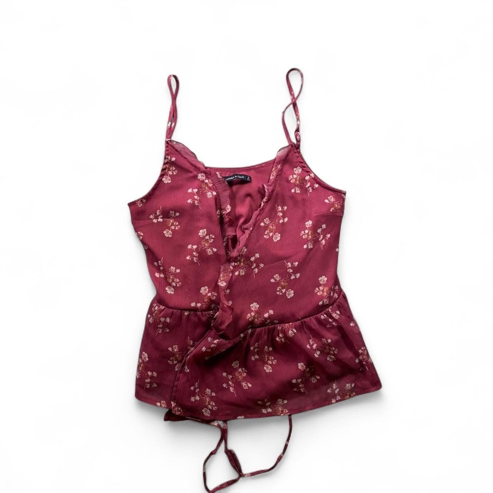 Abercrombie & Fitch Burgundy Floral Wrap Top Ruffle Peplum S